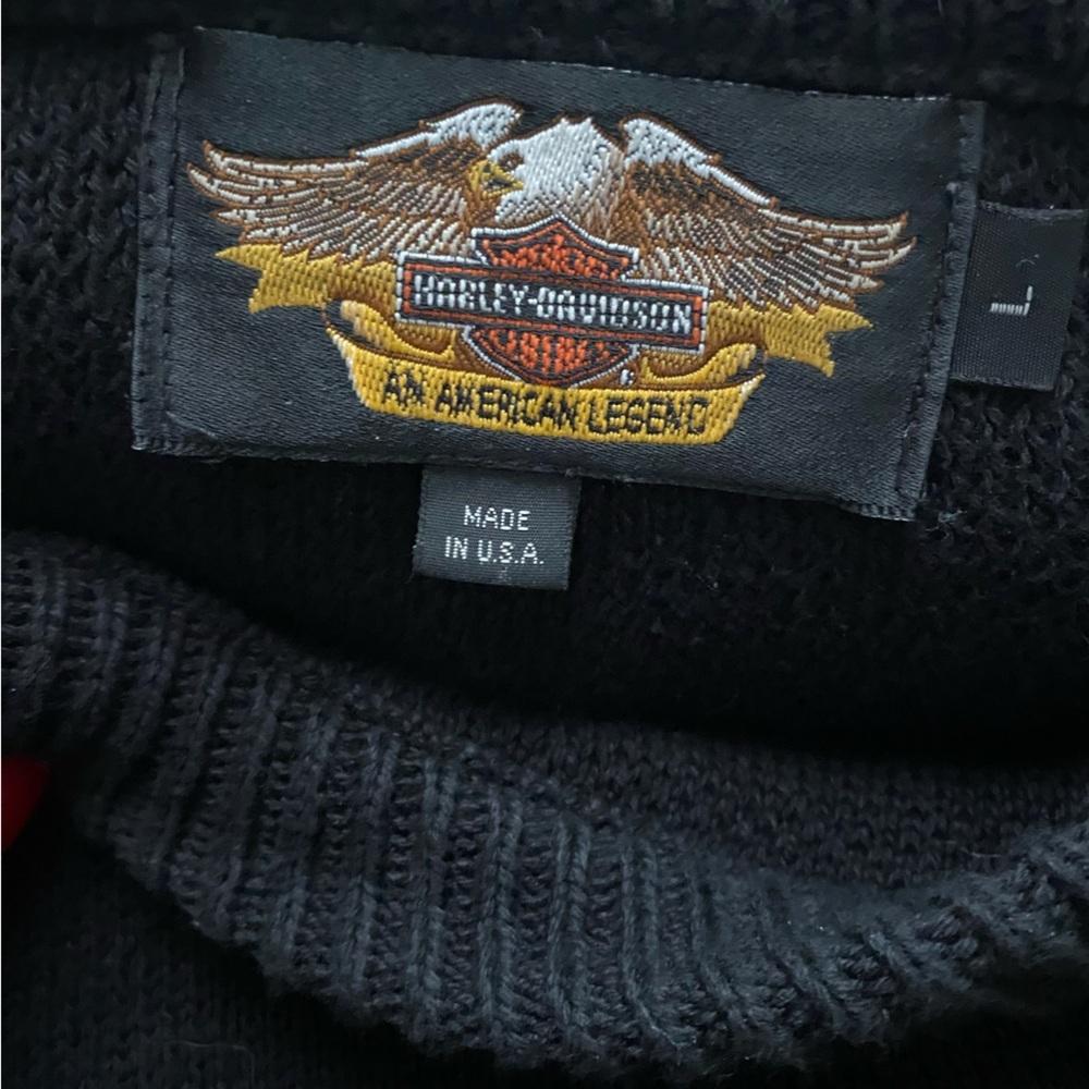 Harley-Davidson Vintage 90s Men Motorcycle Embroidered Black Crewneck Sweater L - Picture 4 of 5